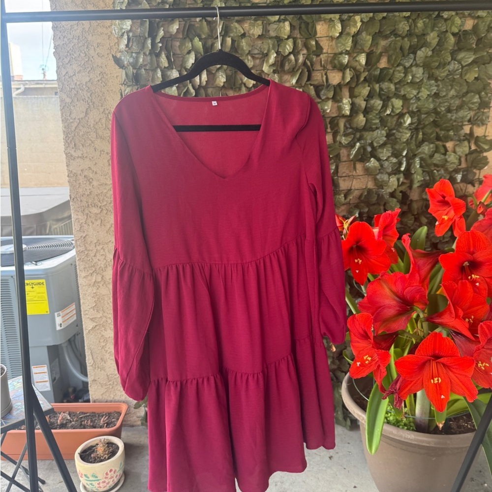 Elegant Long Sleeve Burgundy Dress